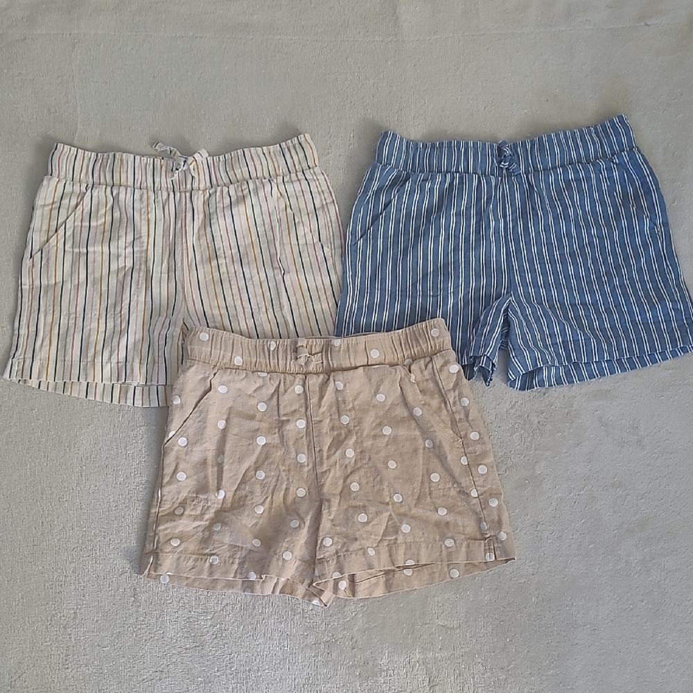 32 Degrees COOL Girls Shorts Bundle M 10 12 Linen Blend Polka Dot Striped Summer